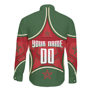 Personalized Morocco Football Atlas Lion Long Sleeve Button Shirt Moroccan Star National Flag