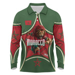 Personalized Morocco Football Atlas Lion Long Sleeve Polo Shirt Moroccan Star National Flag