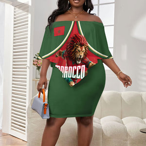 Personalized Morocco Football Atlas Lion Off Shoulder Short Dress Moroccan Star National Flag
