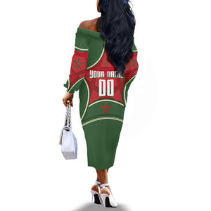Personalized Morocco Football Atlas Lion Off The Shoulder Long Sleeve Dress Moroccan Star National Flag