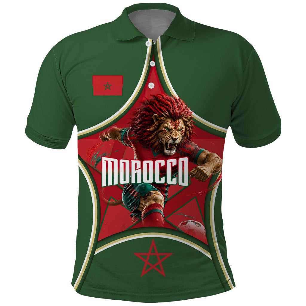 Personalized Morocco Football Atlas Lion Polo Shirt Moroccan Star National Flag