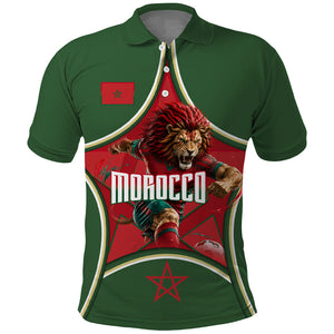 Personalized Morocco Football Atlas Lion Polo Shirt Moroccan Star National Flag