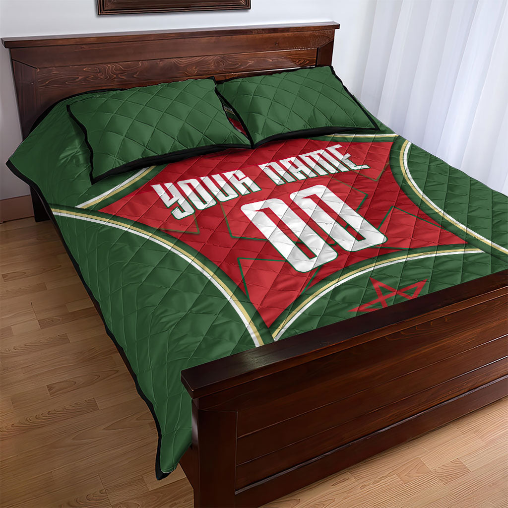 Personalized Morocco Football Atlas Lion Quilt Bed Set Moroccan Star National Flag