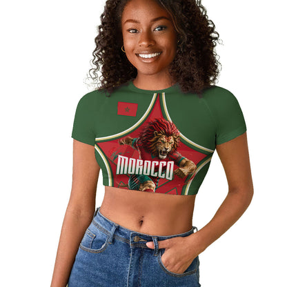 Personalized Morocco Football Atlas Lion Raglan Cropped T shirt Moroccan Star National Flag