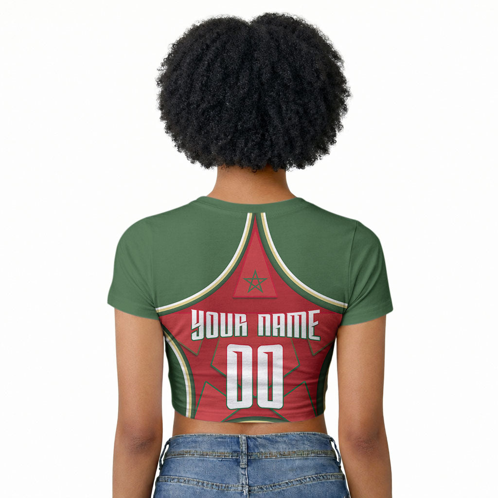 Personalized Morocco Football Atlas Lion Raglan Cropped T shirt Moroccan Star National Flag