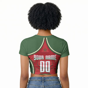 Personalized Morocco Football Atlas Lion Raglan Cropped T shirt Moroccan Star National Flag