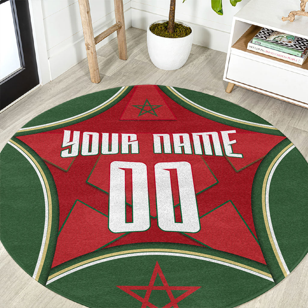Personalized Morocco Football Atlas Lion Round Carpet Moroccan Star National Flag