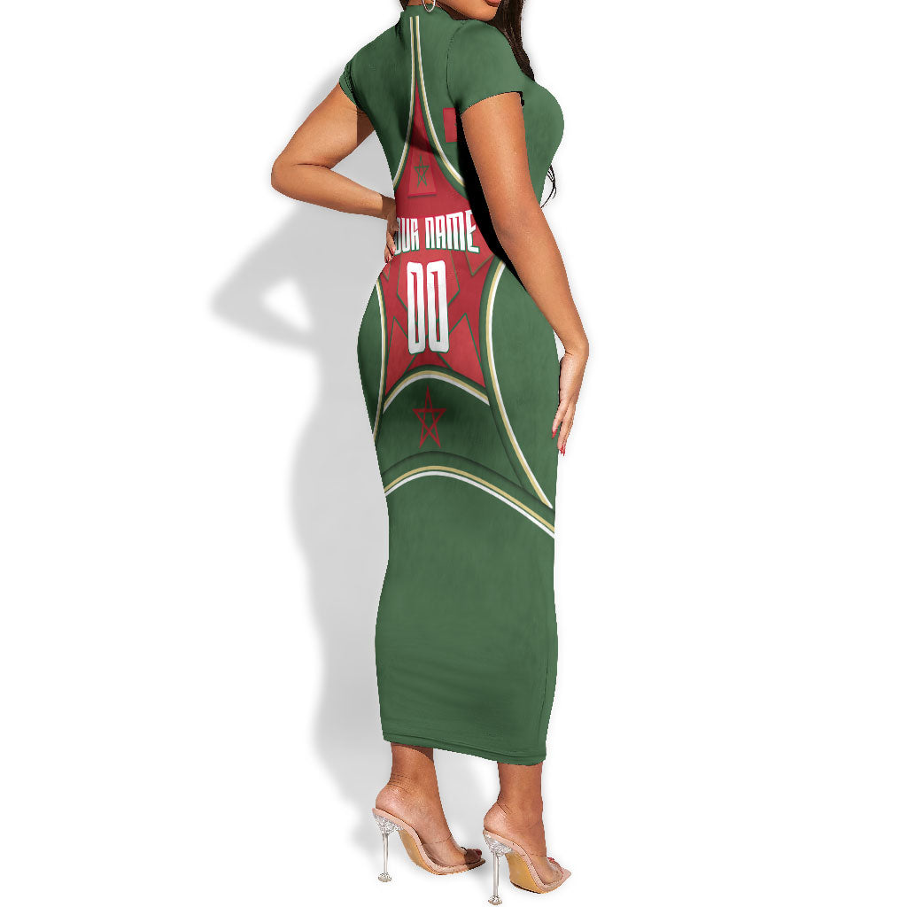 Personalized Morocco Football Atlas Lion Short Sleeve Bodycon Dress Moroccan Star National Flag