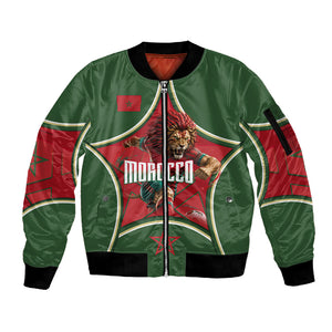 Personalized Morocco Football Atlas Lion Sleeve Zip Bomber Jacket Moroccan Star National Flag