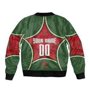 Personalized Morocco Football Atlas Lion Sleeve Zip Bomber Jacket Moroccan Star National Flag