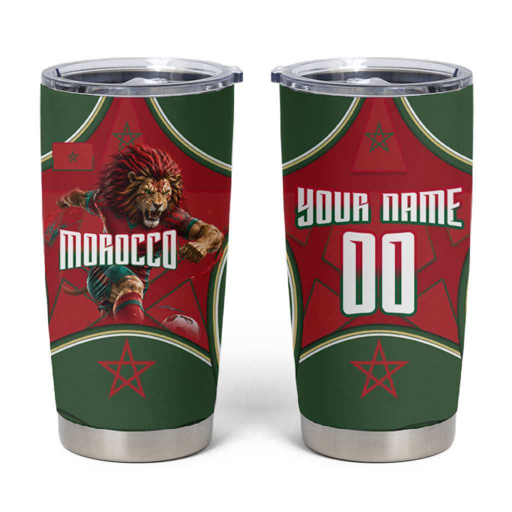 Personalized Morocco Football Atlas Lion Tumbler Cup Moroccan Star National Flag