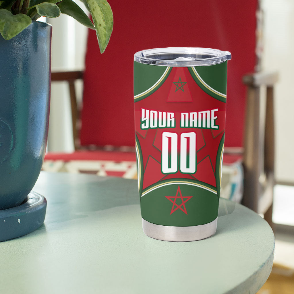 Personalized Morocco Football Atlas Lion Tumbler Cup Moroccan Star National Flag