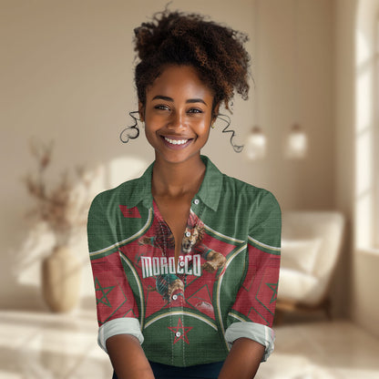 Personalized Morocco Football Atlas Lion Women Casual Shirt Moroccan Star National Flag
