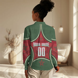 Personalized Morocco Football Atlas Lion Women Casual Shirt Moroccan Star National Flag