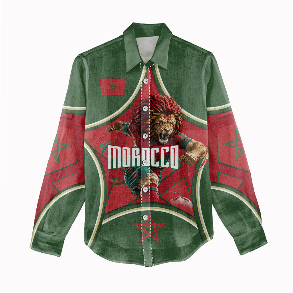Personalized Morocco Football Atlas Lion Women Casual Shirt Moroccan Star National Flag