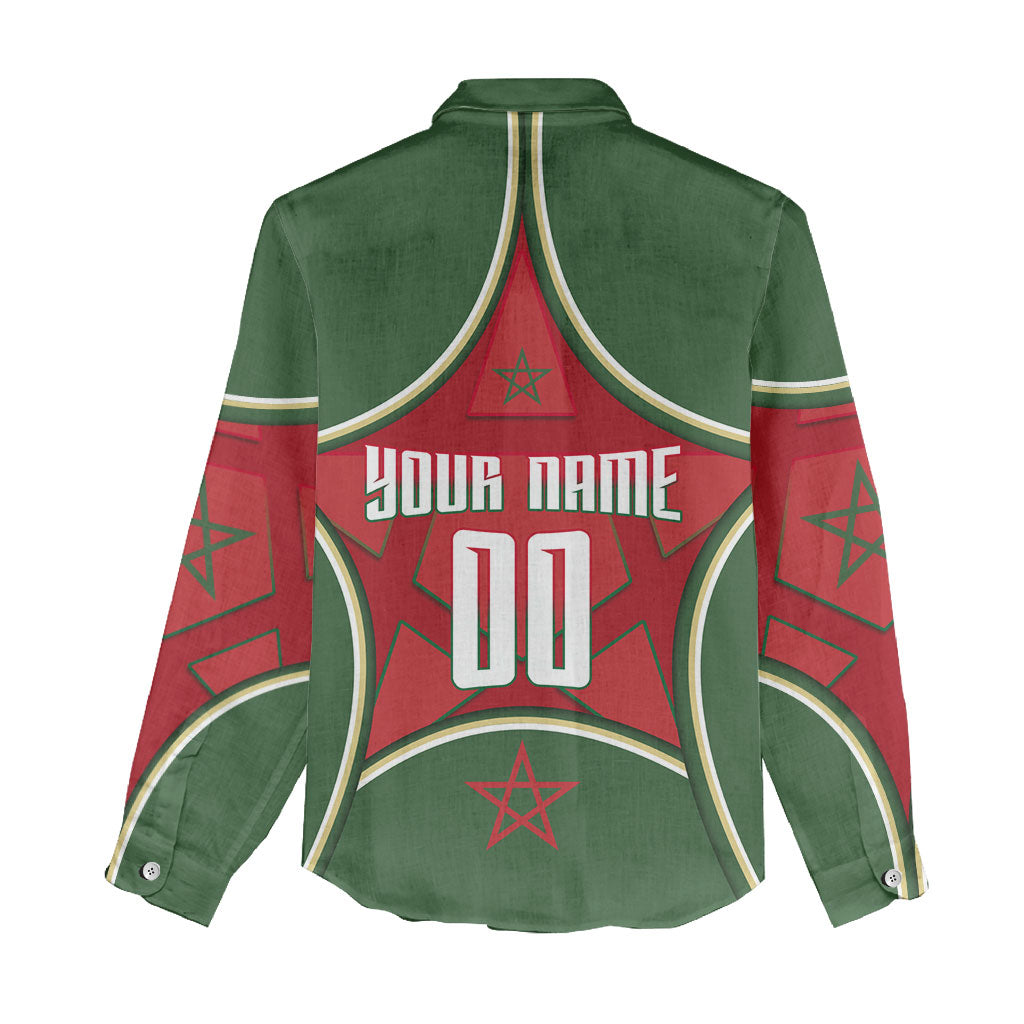 Personalized Morocco Football Atlas Lion Women Casual Shirt Moroccan Star National Flag
