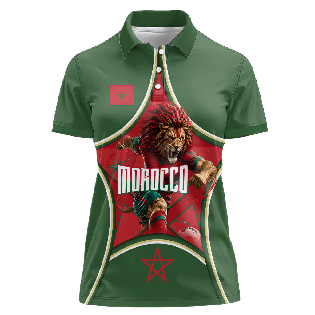 Personalized Morocco Football Atlas Lion Women Polo Shirt Moroccan Star National Flag