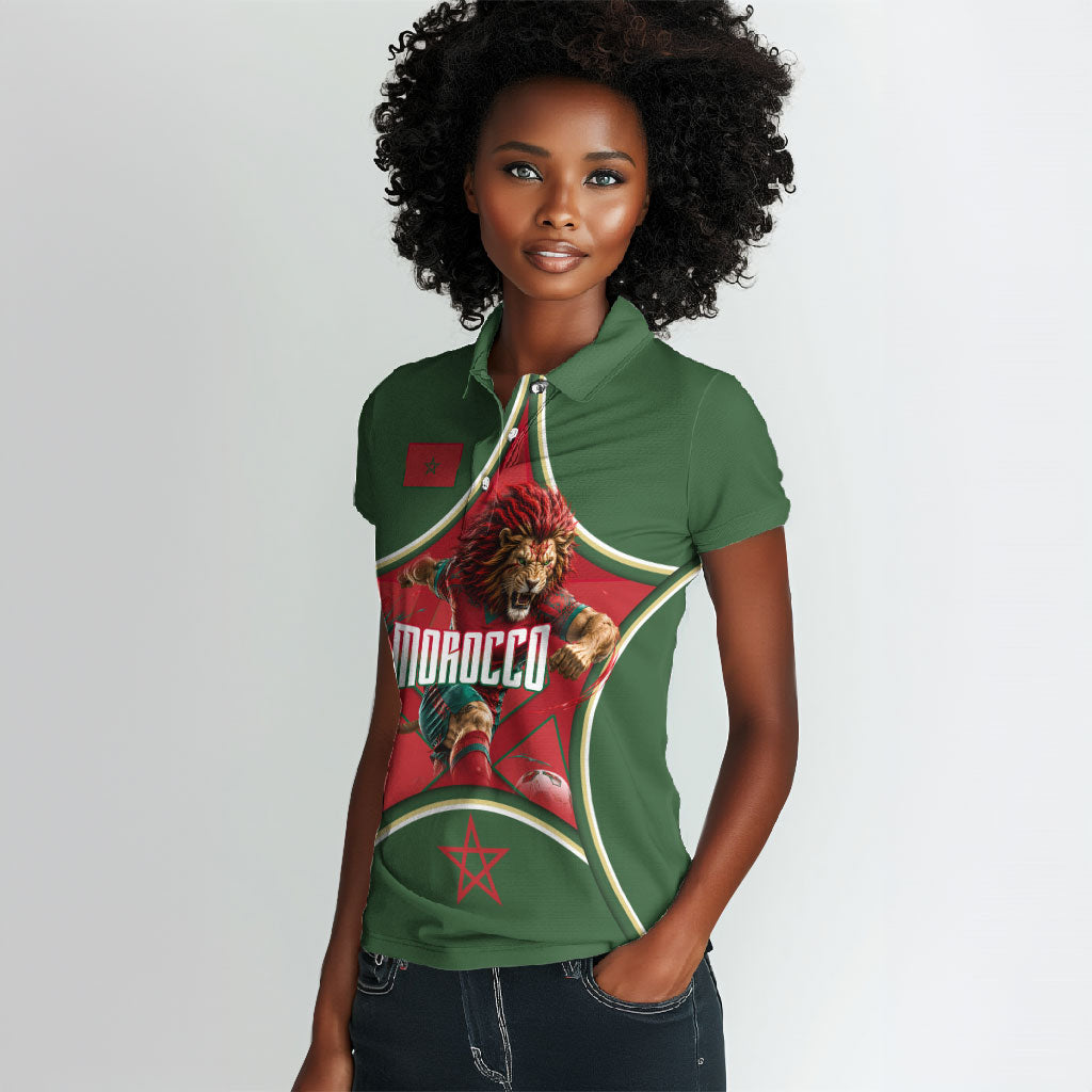 Personalized Morocco Football Atlas Lion Women Polo Shirt Moroccan Star National Flag