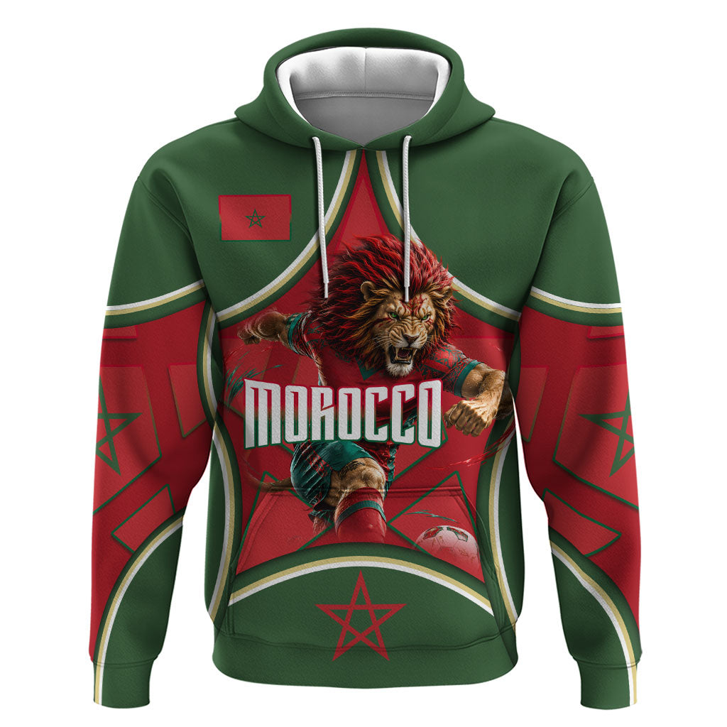 Personalized Morocco Football Atlas Lion Zip Hoodie Moroccan Star National Flag