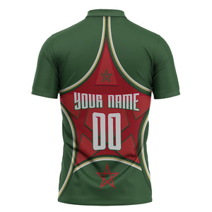 Personalized Morocco Football Atlas Lion Zipper Polo Shirt Moroccan Star National Flag