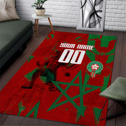 Personalized Morocco Football Area Rug Atlas Lion Grunge Star Mascot