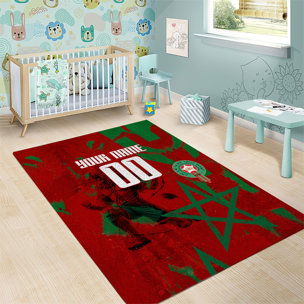 Personalized Morocco Football Area Rug Atlas Lion Grunge Star Mascot