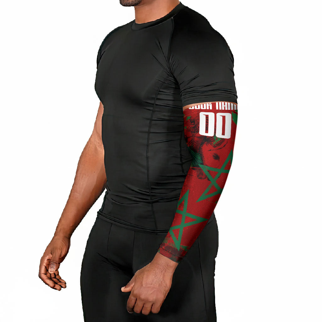 Personalized Morocco Football Arm Sleeves Atlas Lion Grunge Star Mascot
