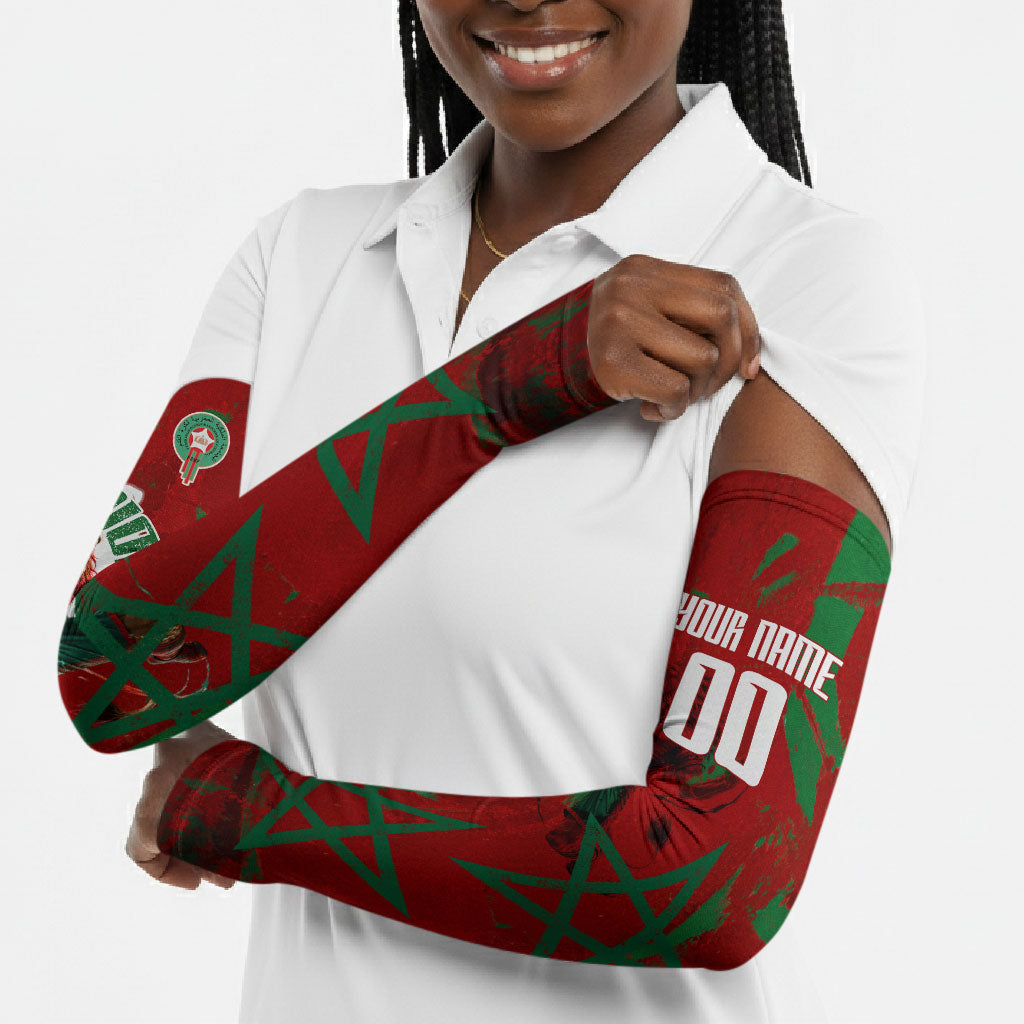 Personalized Morocco Football Arm Sleeves Atlas Lion Grunge Star Mascot