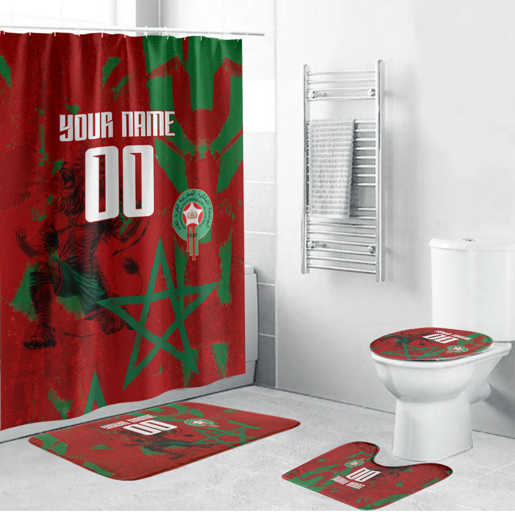 Personalized Morocco Football Bathroom Set Atlas Lion Grunge Star Mascot