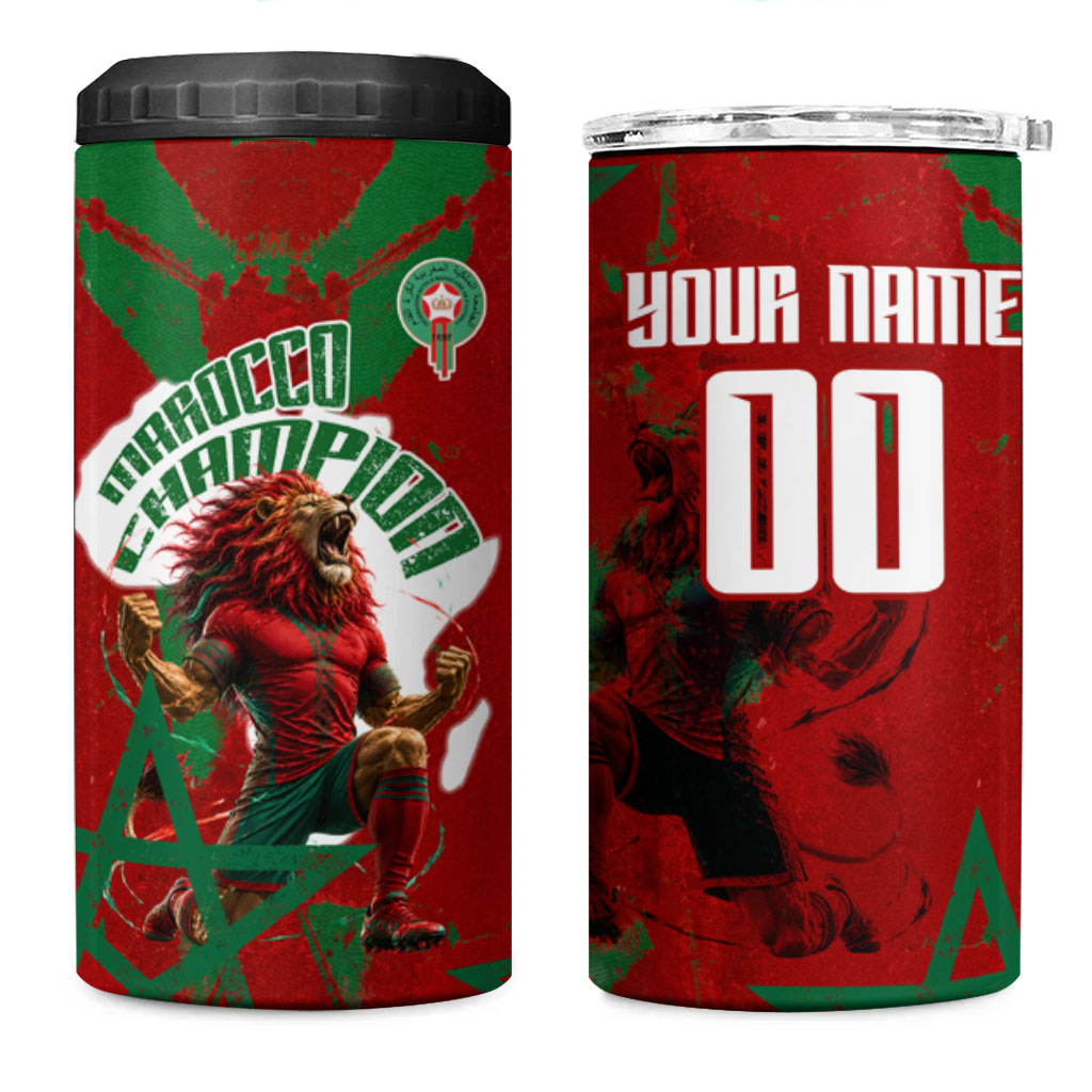 Personalized Morocco Football 4 in 1 Can Cooler Tumbler Atlas Lion Grunge Star Mascot