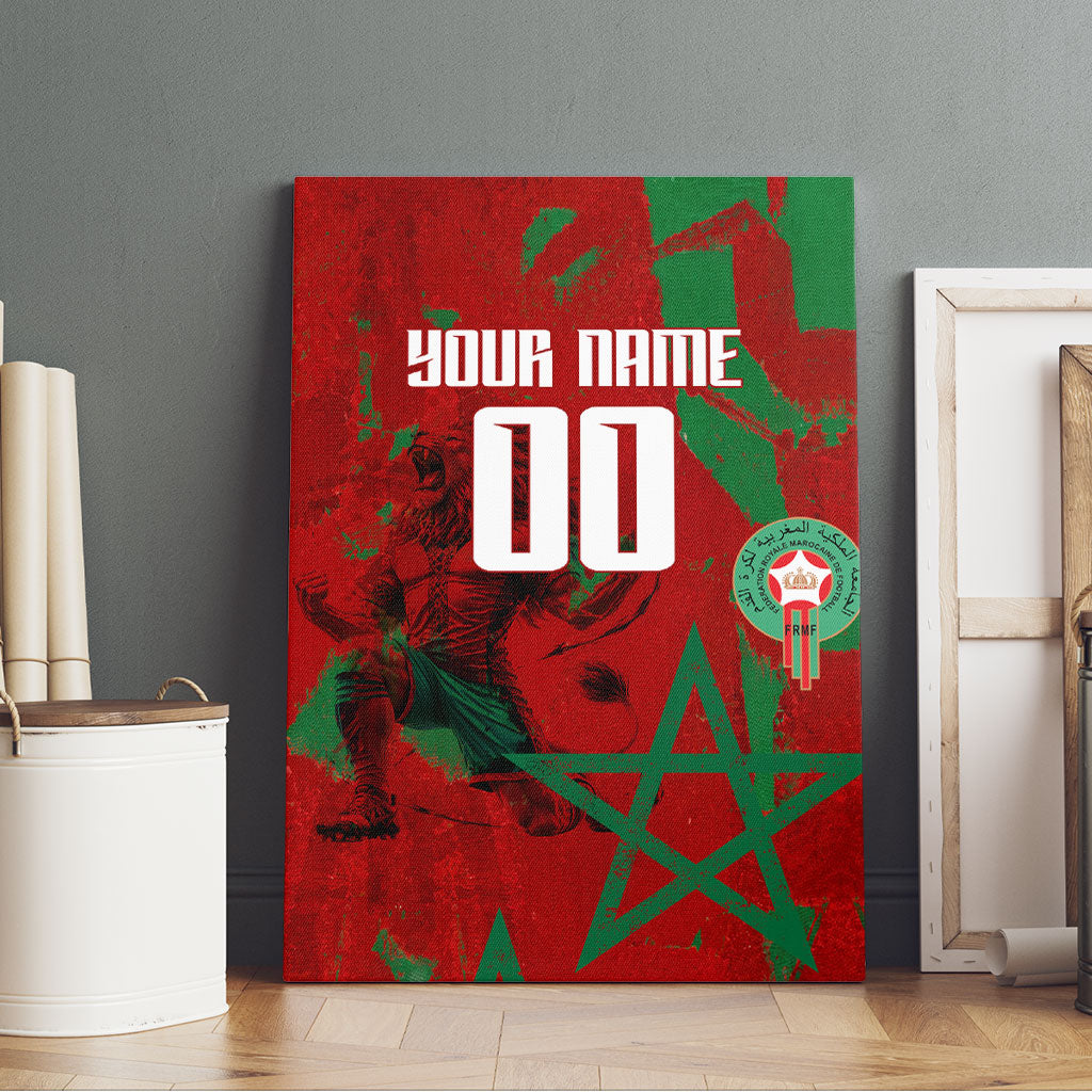 Personalized Morocco Football Canvas Wall Art Atlas Lion Grunge Star Mascot