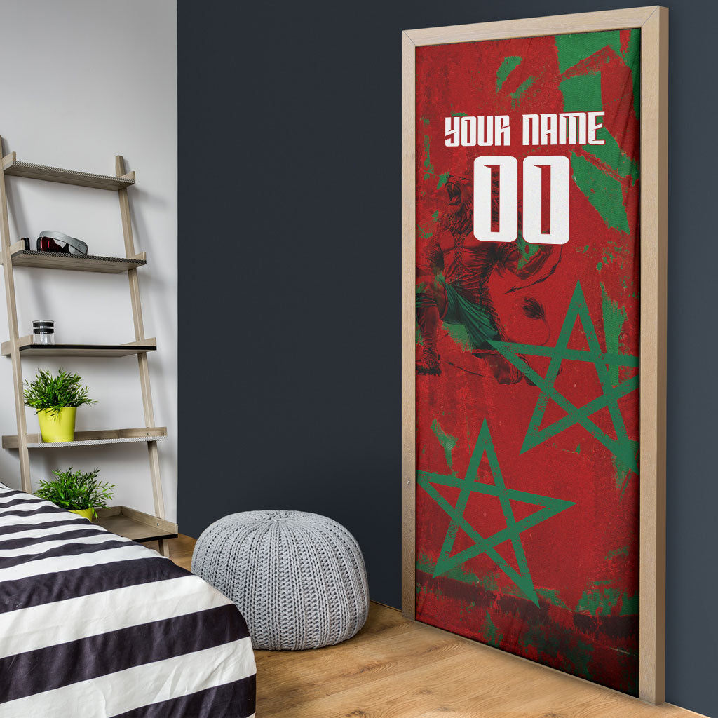 Personalized Morocco Football Door Cover Atlas Lion Grunge Star Mascot