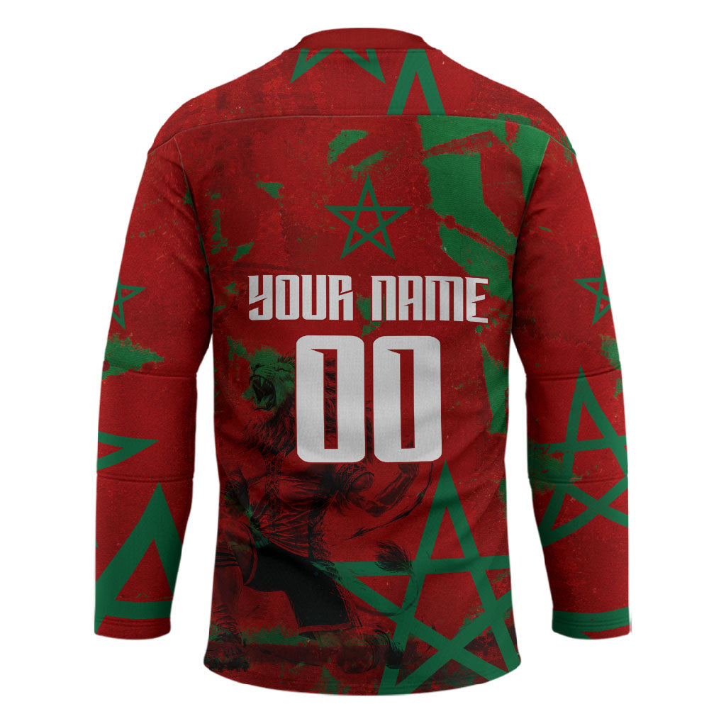 Personalized Morocco Football Hockey Jersey Atlas Lion Grunge Star Mascot
