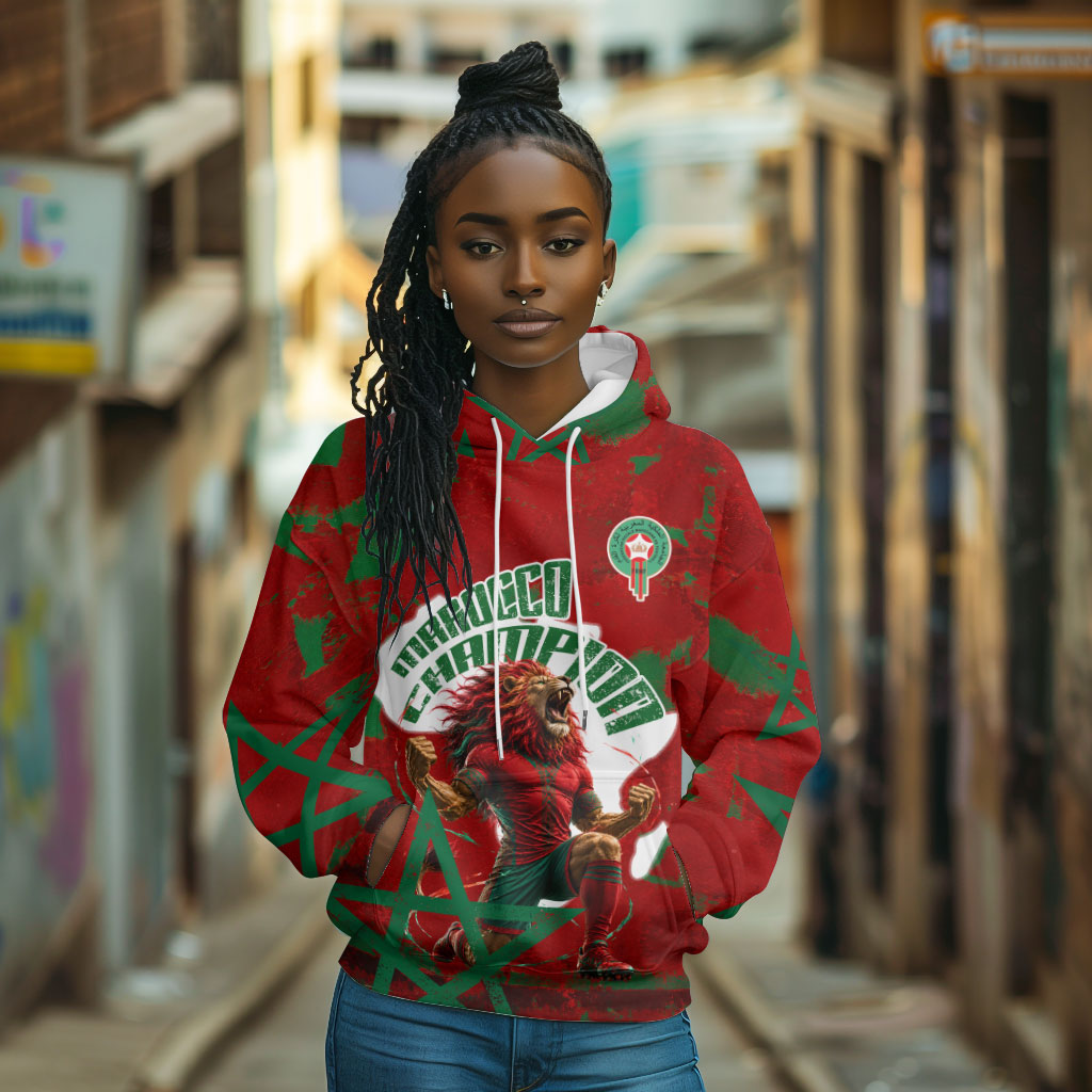 Personalized Morocco Football Hoodie Atlas Lion Grunge Star Mascot