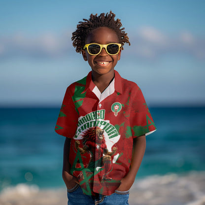 Personalized Morocco Football Kid Hawaiian Shirt Atlas Lion Grunge Star Mascot