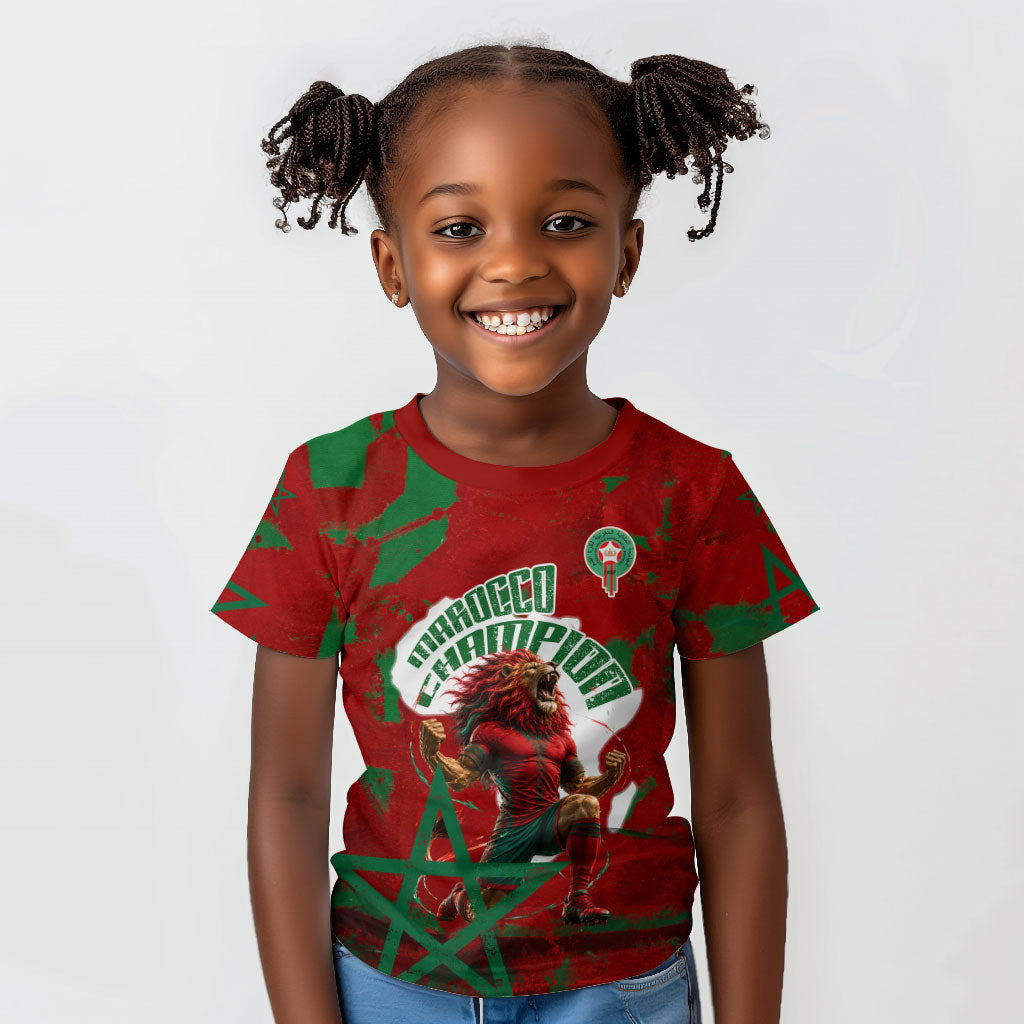 Personalized Morocco Football Kid T shirt Atlas Lion Grunge Star Mascot