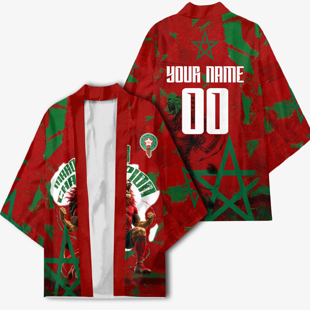 Personalized Morocco Football Kimono Atlas Lion Grunge Star Mascot