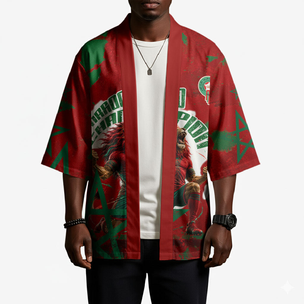 Personalized Morocco Football Kimono Atlas Lion Grunge Star Mascot