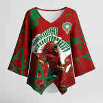 Personalized Morocco Football Kimono Sleeve Blouse Atlas Lion Grunge Star Mascot