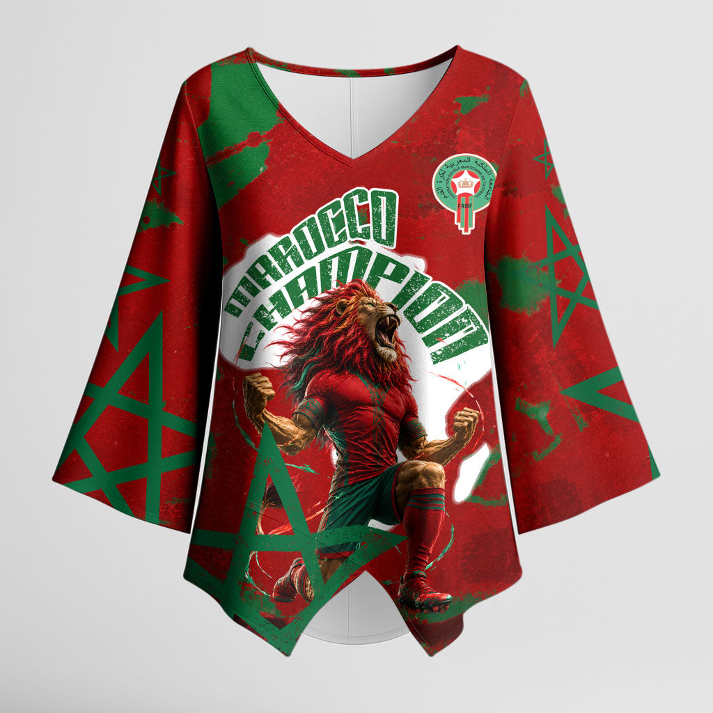 Personalized Morocco Football Kimono Sleeve Blouse Atlas Lion Grunge Star Mascot
