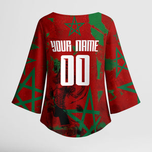 Personalized Morocco Football Kimono Sleeve Blouse Atlas Lion Grunge Star Mascot