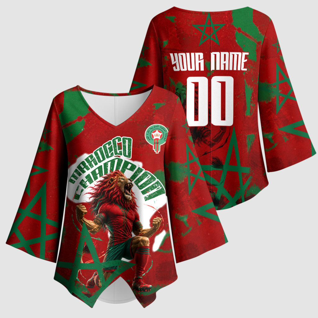 Personalized Morocco Football Kimono Sleeve Blouse Atlas Lion Grunge Star Mascot