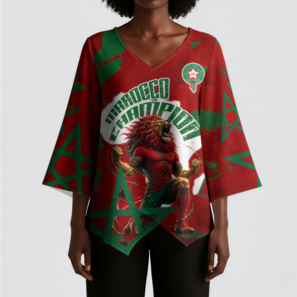 Personalized Morocco Football Kimono Sleeve Blouse Atlas Lion Grunge Star Mascot