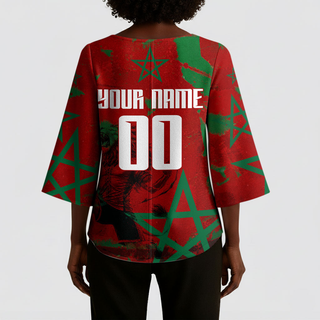 Personalized Morocco Football Kimono Sleeve Blouse Atlas Lion Grunge Star Mascot