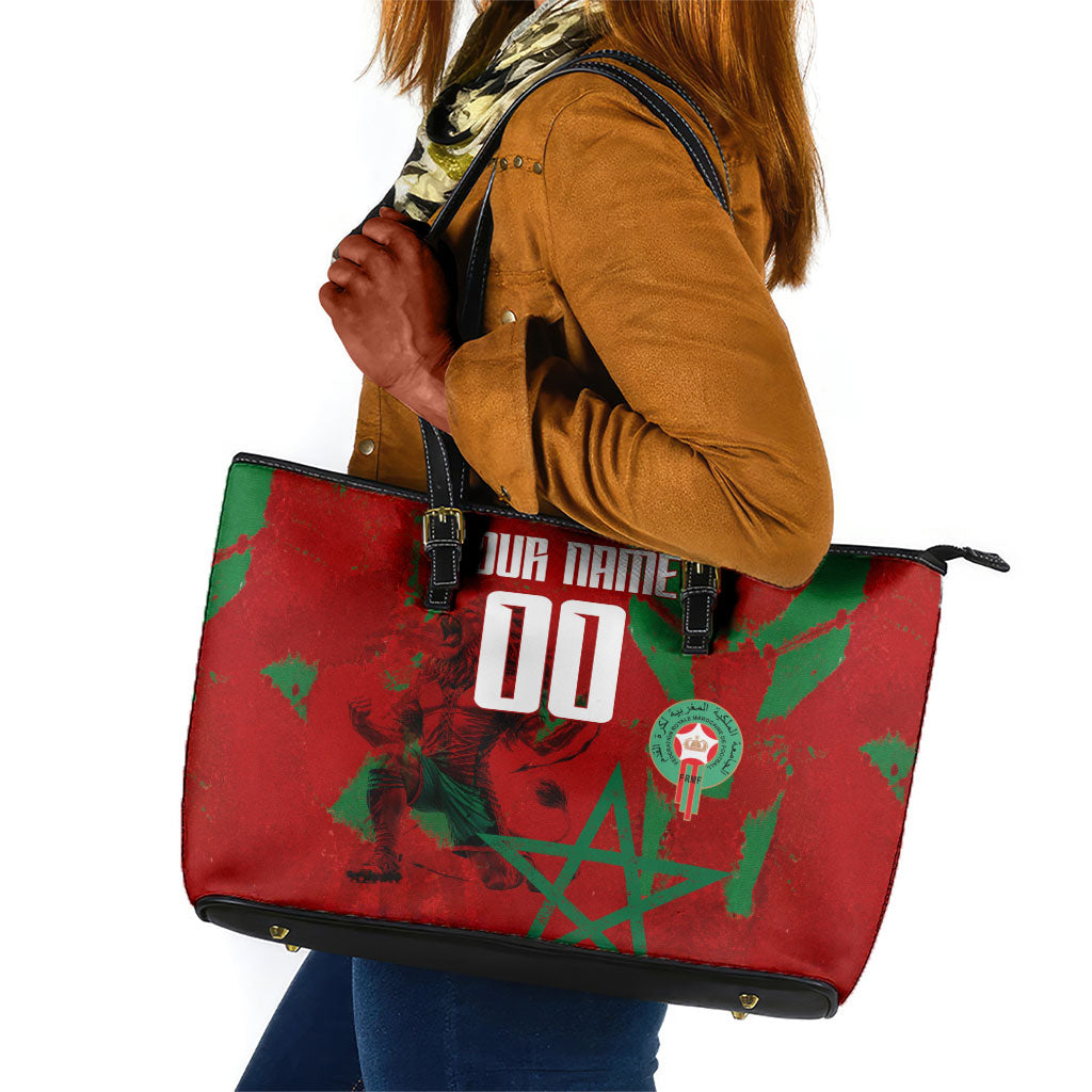 Personalized Morocco Football Leather Tote Bag Atlas Lion Grunge Star Mascot