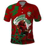 Personalized Morocco Football Polo Shirt Atlas Lion Grunge Star Mascot