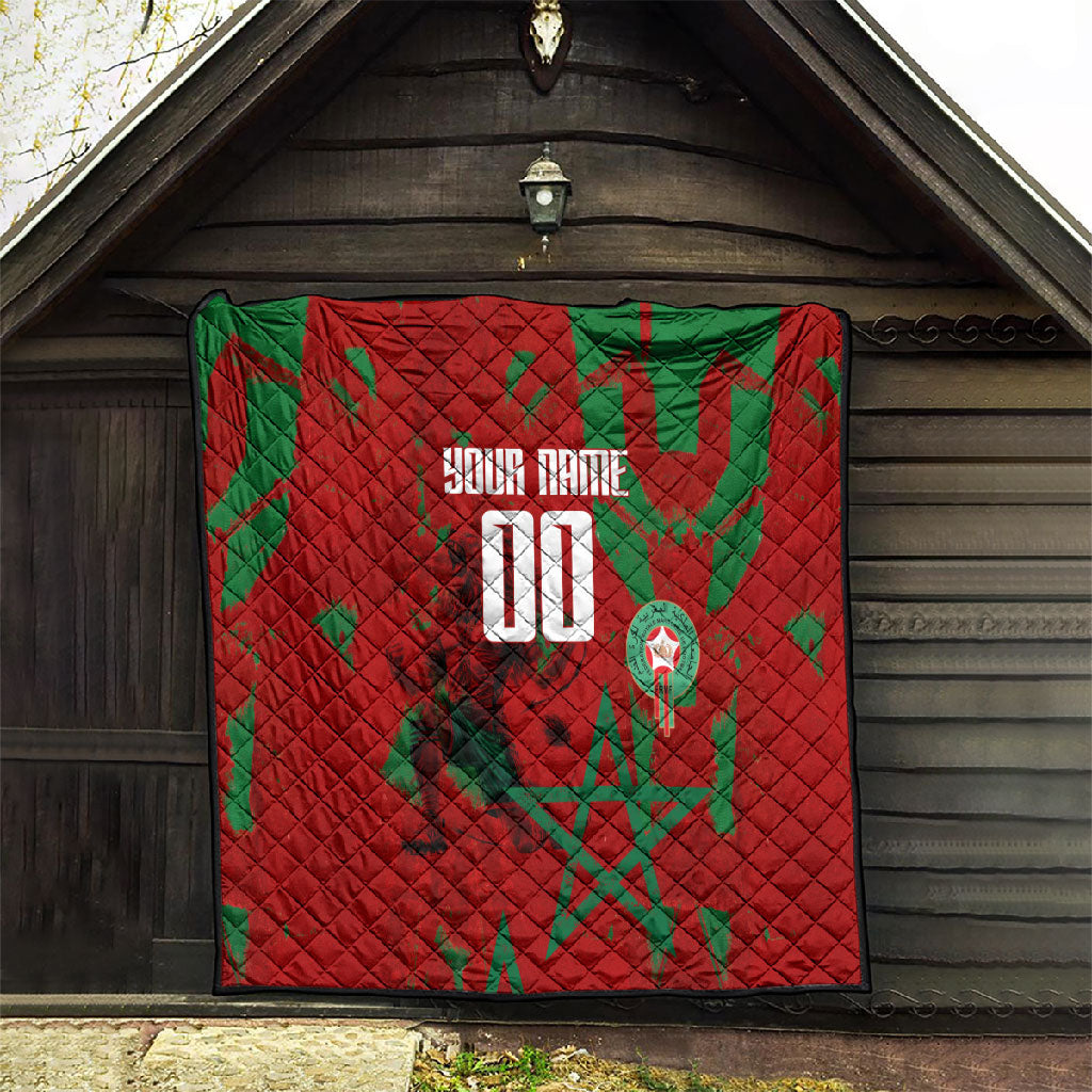 Personalized Morocco Football Quilt Atlas Lion Grunge Star Mascot