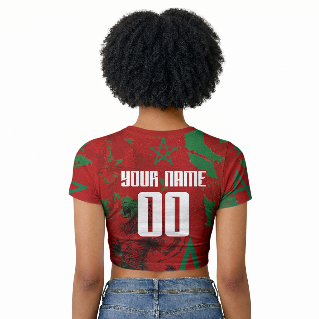 Personalized Morocco Football Raglan Cropped T shirt Atlas Lion Grunge Star Mascot