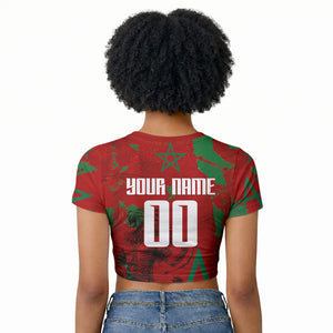 Personalized Morocco Football Raglan Cropped T shirt Atlas Lion Grunge Star Mascot