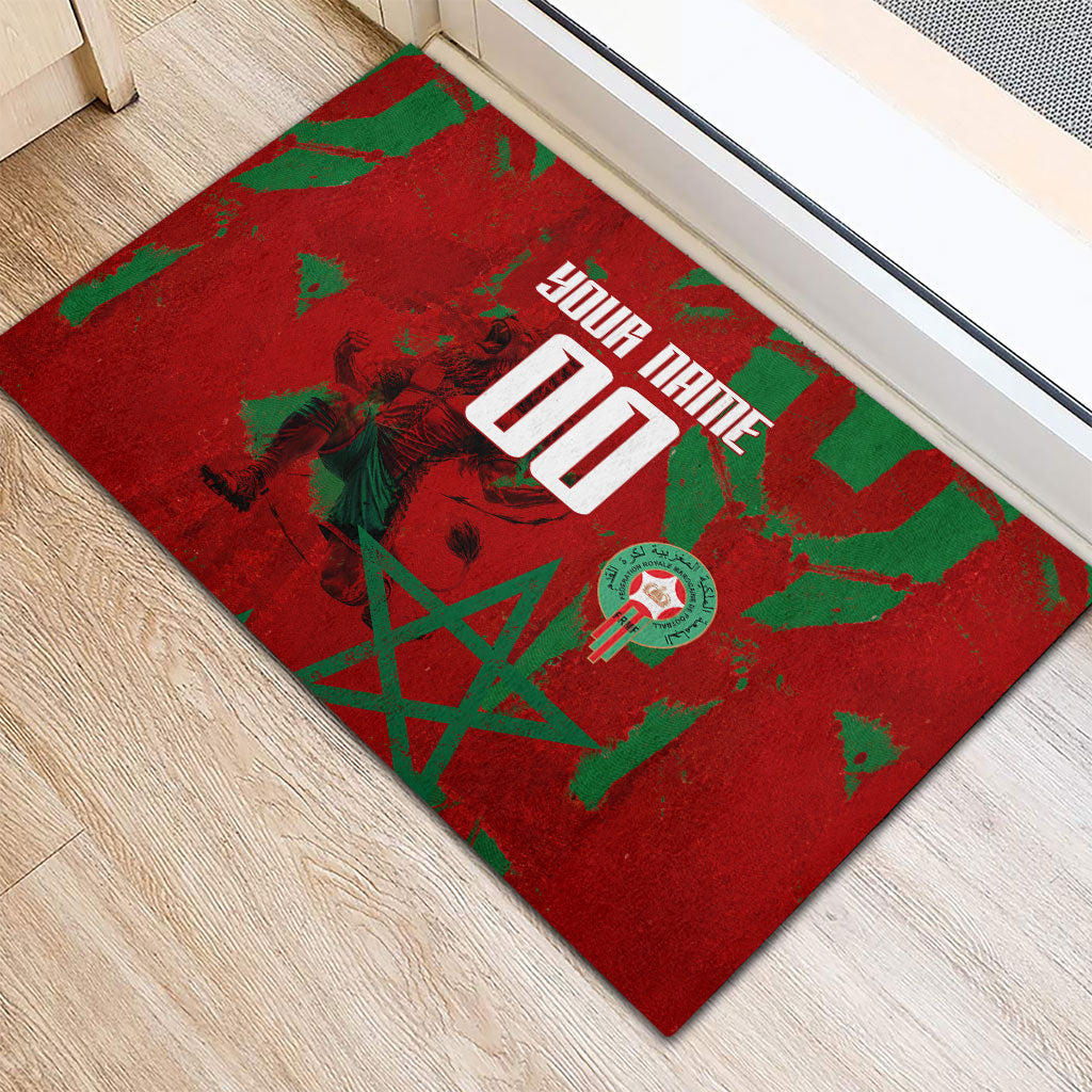 Personalized Morocco Football Rubber Doormat Atlas Lion Grunge Star Mascot